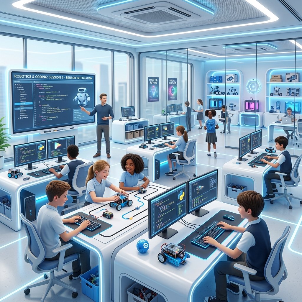 Futuristic School Robotics Lab Setup